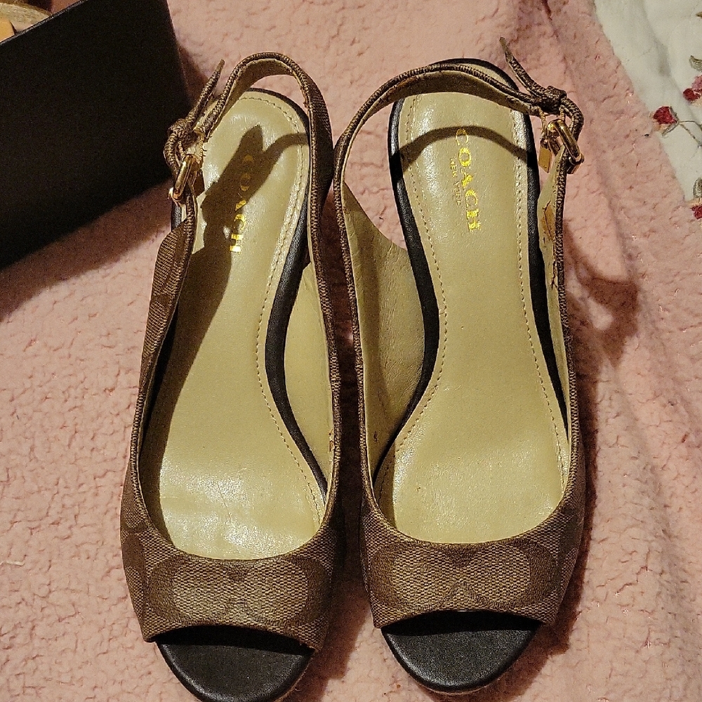 Coach Tan Open-Toe Heels